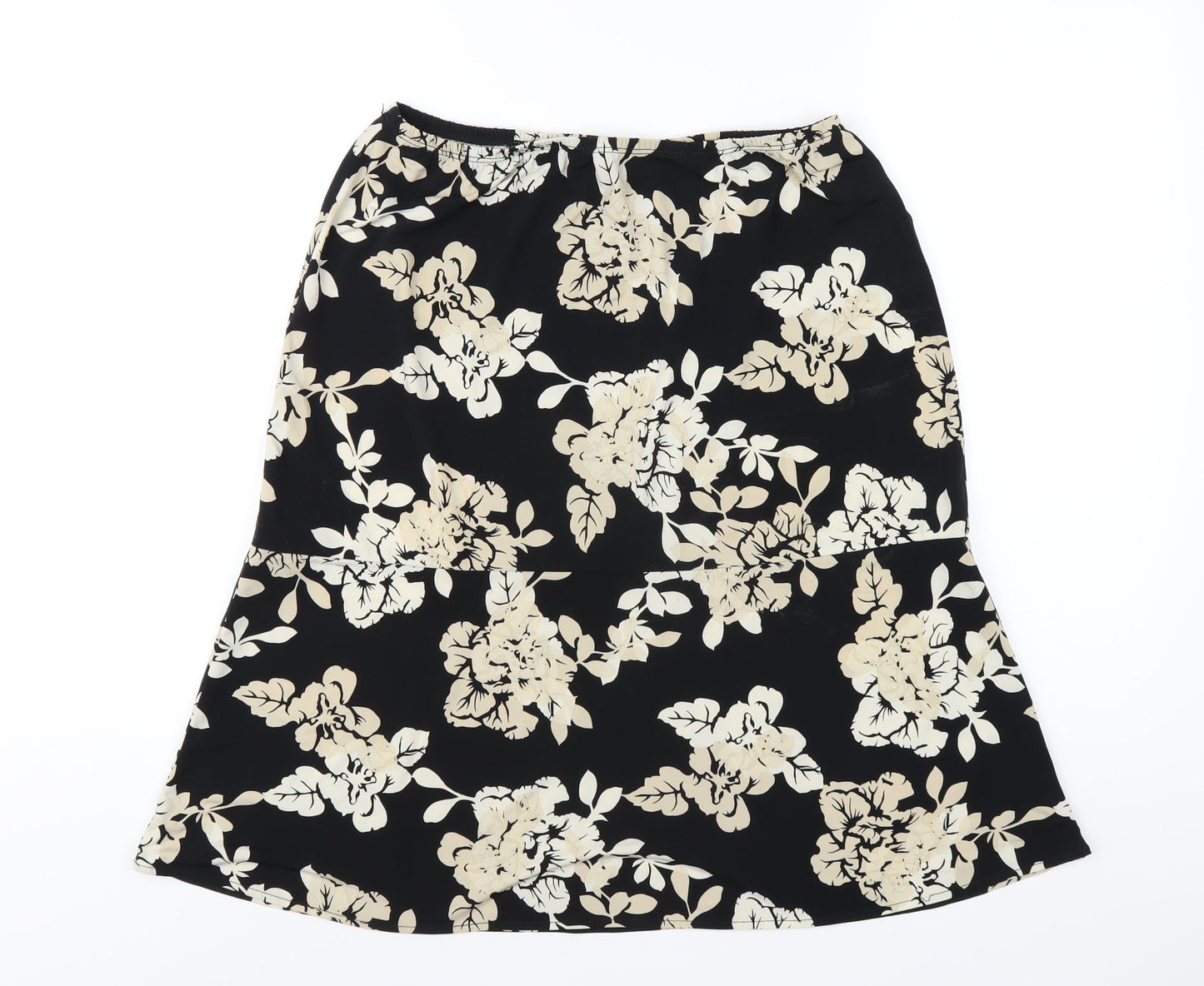 BCBGMAXAZRIA Womens Black Floral Polyester A-Line Skirt Size L
