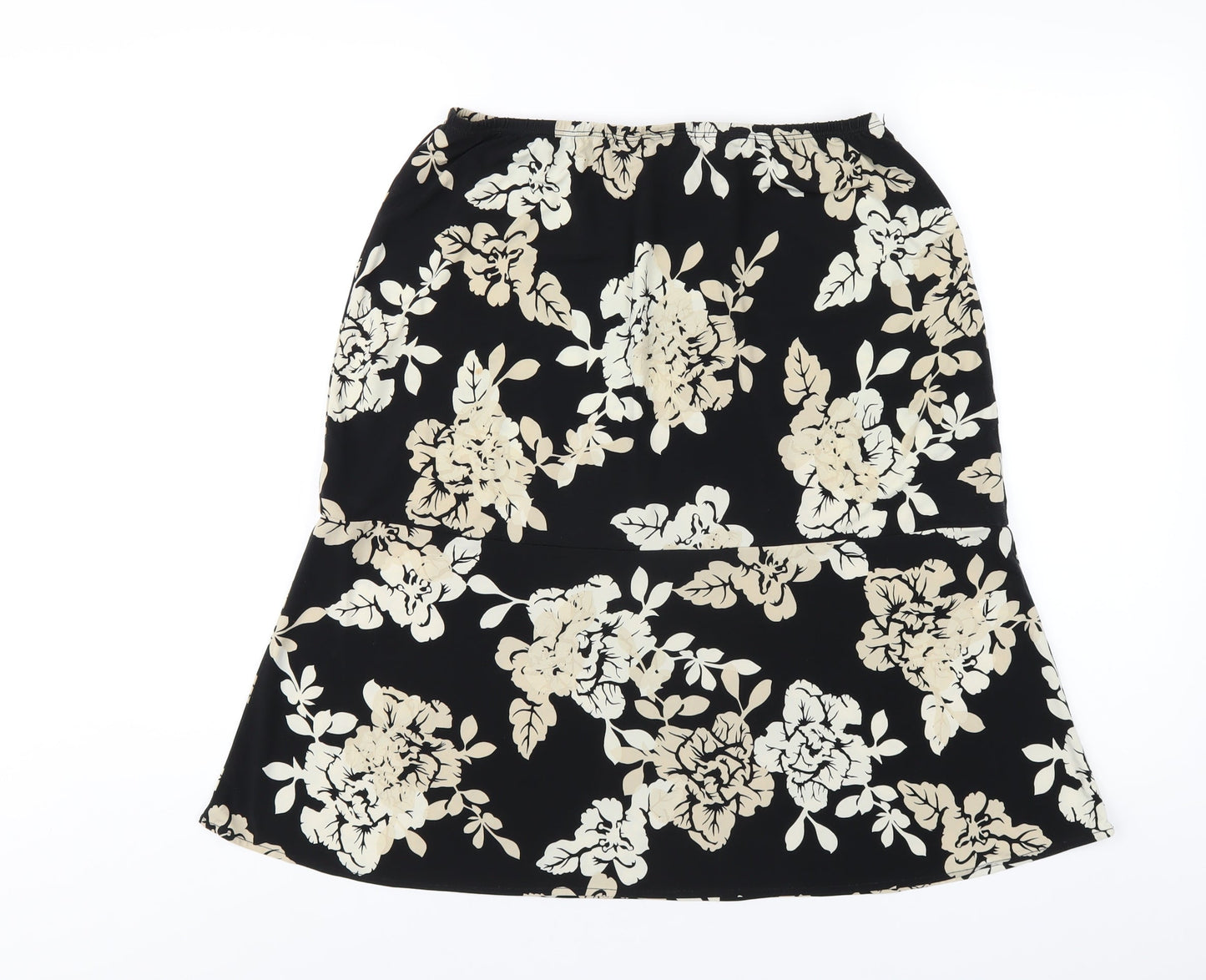 BCBGMAXAZRIA Womens Black Floral Polyester A-Line Skirt Size L