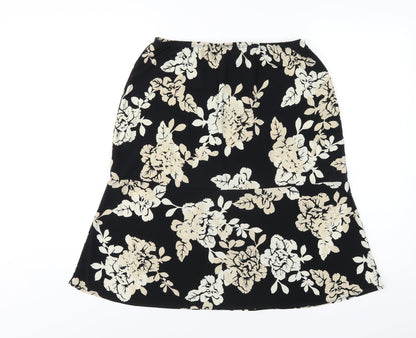 BCBGMAXAZRIA Womens Black Floral Polyester A-Line Skirt Size L