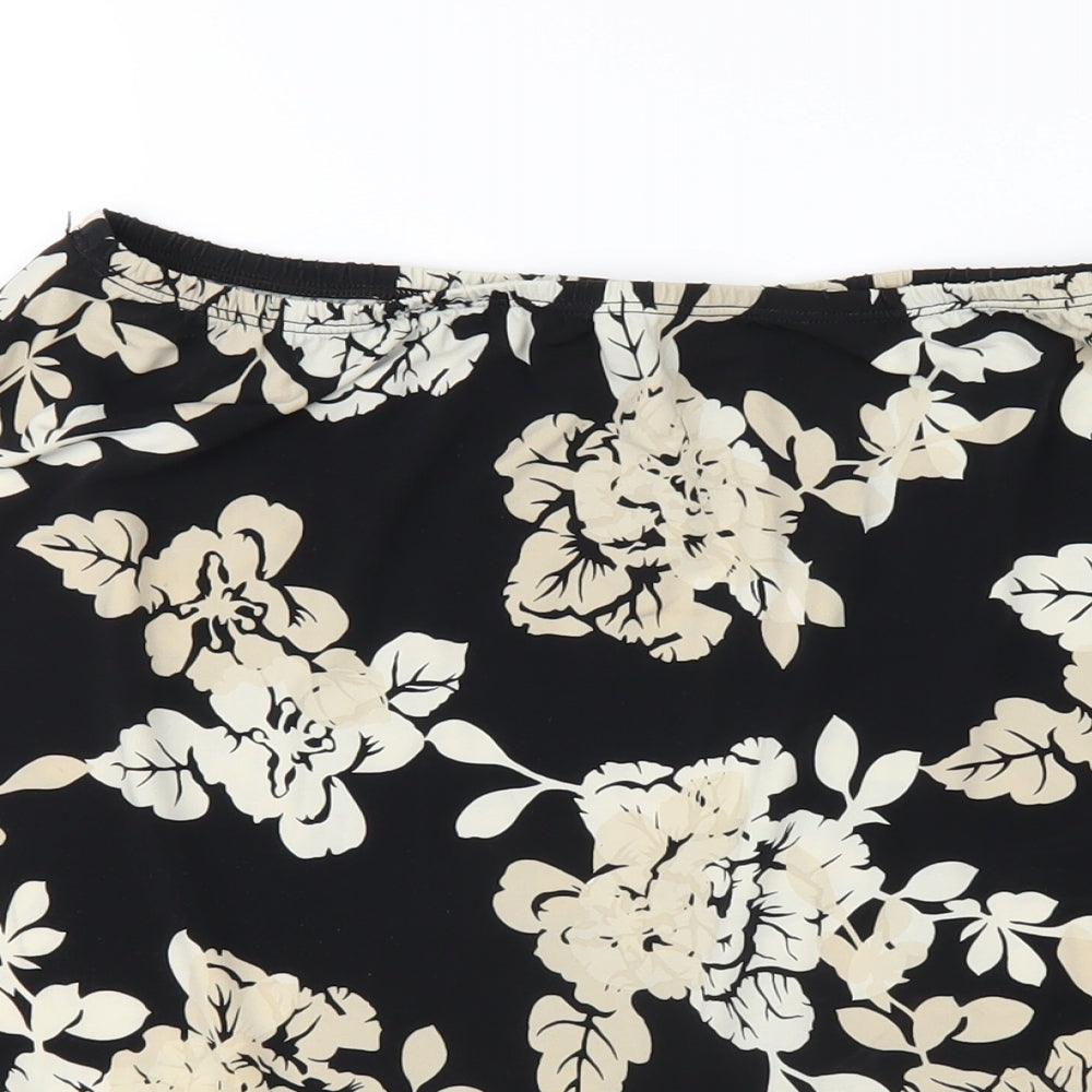 BCBGMAXAZRIA Womens Black Floral Polyester A-Line Skirt Size L