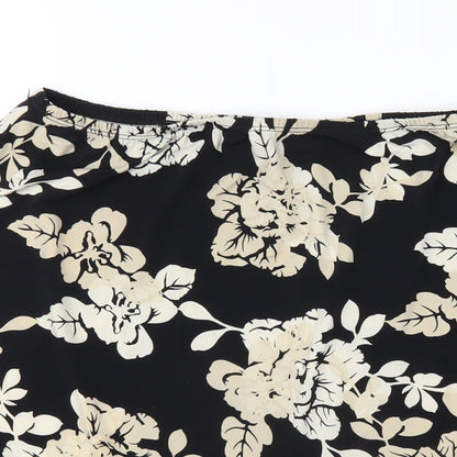 BCBGMAXAZRIA Womens Black Floral Polyester A-Line Skirt Size L