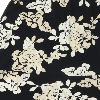 BCBGMAXAZRIA Womens Black Floral Polyester A-Line Skirt Size L