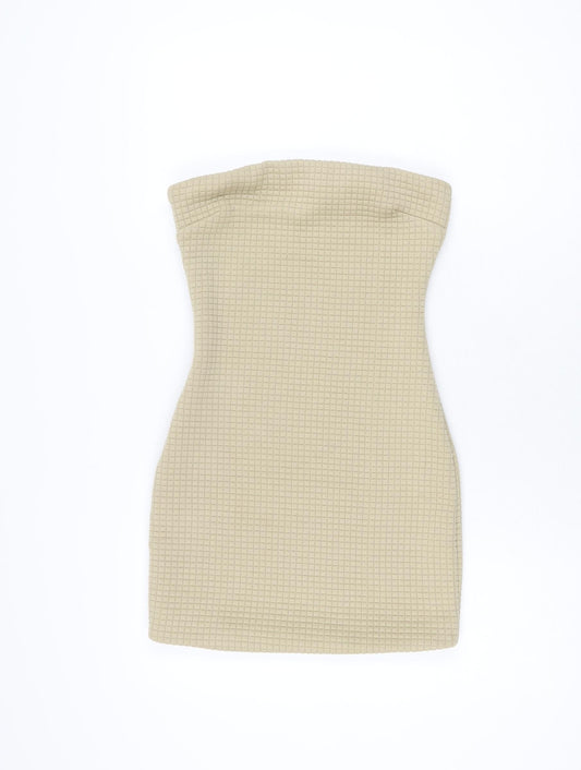 PRETTYLITTLETHING Womens Beige Polyester Bodycon Size 8 Off the Shoulder Zip