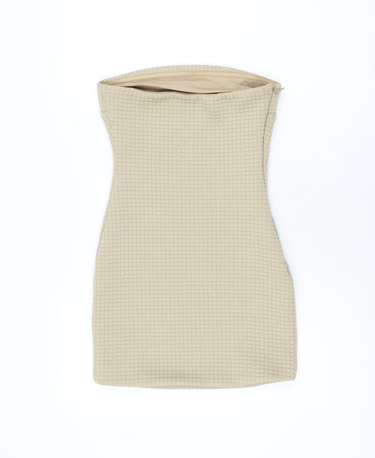 PRETTYLITTLETHING Womens Beige Polyester Bodycon Size 8 Off the Shoulder Zip