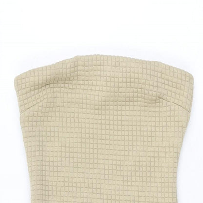 PRETTYLITTLETHING Womens Beige Polyester Bodycon Size 8 Off the Shoulder Zip