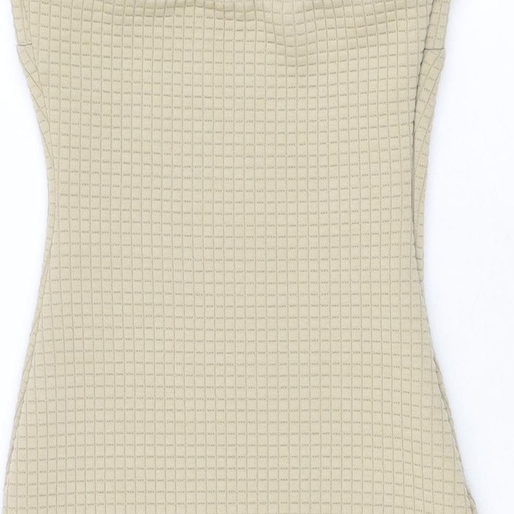 PRETTYLITTLETHING Womens Beige Polyester Bodycon Size 8 Off the Shoulder Zip