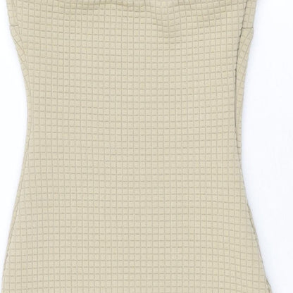 PRETTYLITTLETHING Womens Beige Polyester Bodycon Size 8 Off the Shoulder Zip