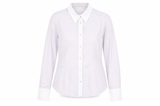 Haines & Bonner Womens Purple Striped Polyester Basic Button-Up Size 14 Collared