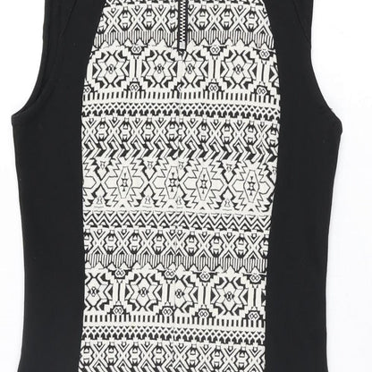 H&M Womens Black Geometric Polyester Bodycon Size 12 Round Neck Zip