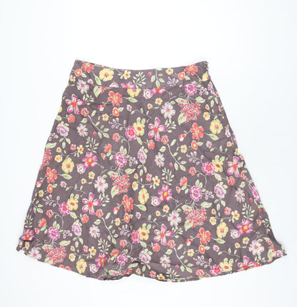 EAST Womens Brown Floral Linen Swing Skirt Size 14 Zip