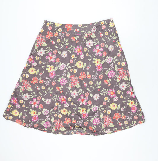 EAST Womens Brown Floral Linen Swing Skirt Size 14 Zip