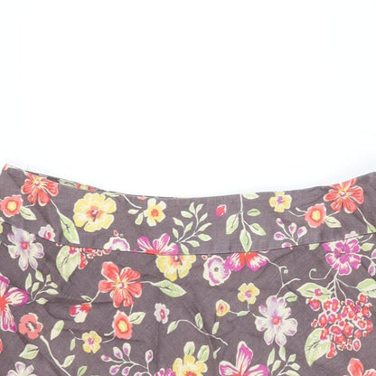 EAST Womens Brown Floral Linen Swing Skirt Size 14 Zip