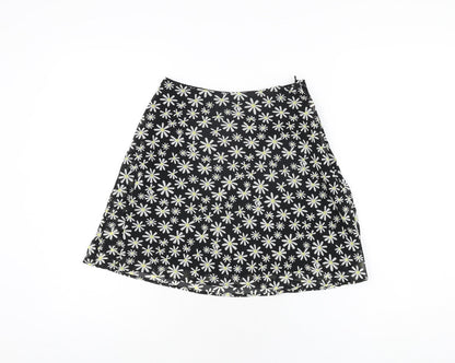 H&M Womens Black Floral Polyester Mini Skirt Size 6 Zip