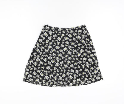 H&M Womens Black Floral Polyester Mini Skirt Size 6 Zip