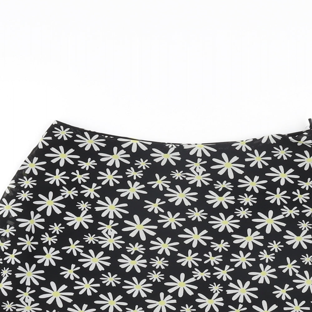 H&M Womens Black Floral Polyester Mini Skirt Size 6 Zip