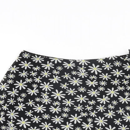 H&M Womens Black Floral Polyester Mini Skirt Size 6 Zip