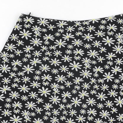 H&M Womens Black Floral Polyester Mini Skirt Size 6 Zip