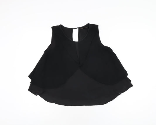 Womens UK Size XS Zara Black Basic T-Shirt