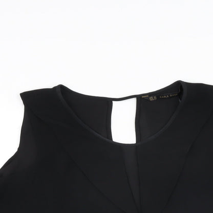 Womens UK Size XS Zara Black Basic T-Shirt