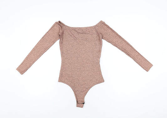 PRETTYLITTLETHING Womens Gold Polyester Bodysuit One-Piece Size 8 Snap