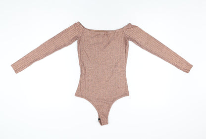 PRETTYLITTLETHING Womens Gold Polyester Bodysuit One-Piece Size 8 Snap