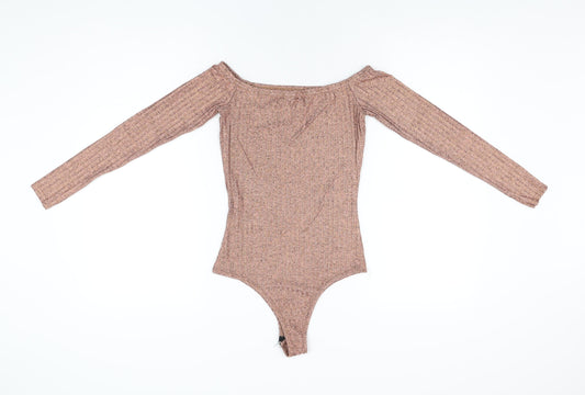 PRETTYLITTLETHING Womens Gold Polyester Bodysuit One-Piece Size 8 Snap