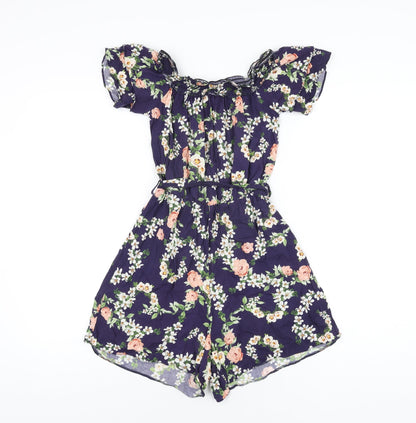 Dorothy Perkins Womens Blue Floral Viscose Playsuit One-Piece Size 6 Pullover