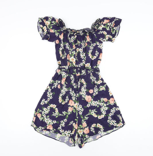 Dorothy Perkins Womens Blue Floral Viscose Playsuit One-Piece Size 6 Pullover