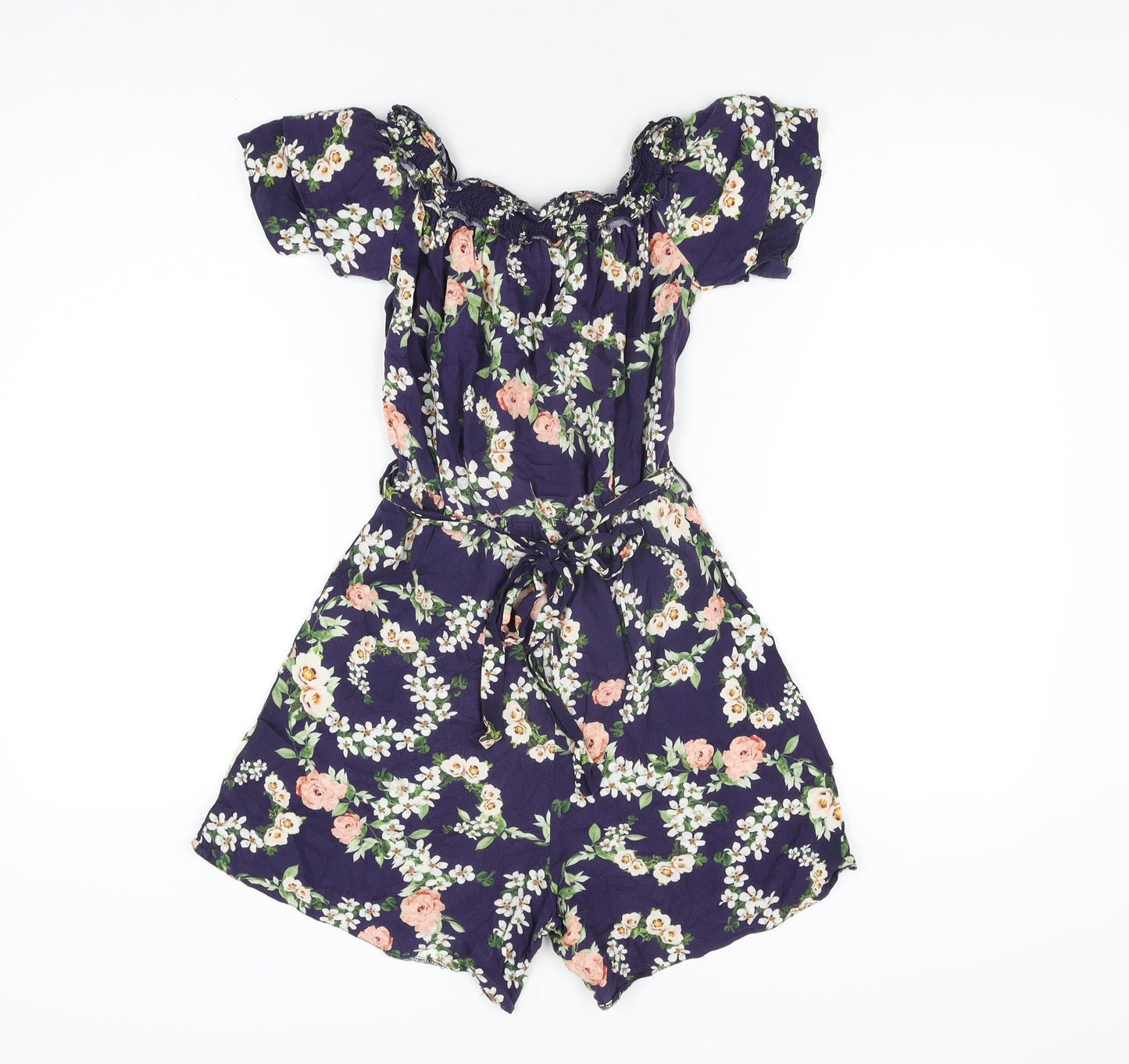 Dorothy Perkins Womens Blue Floral Viscose Playsuit One-Piece Size 6 Pullover