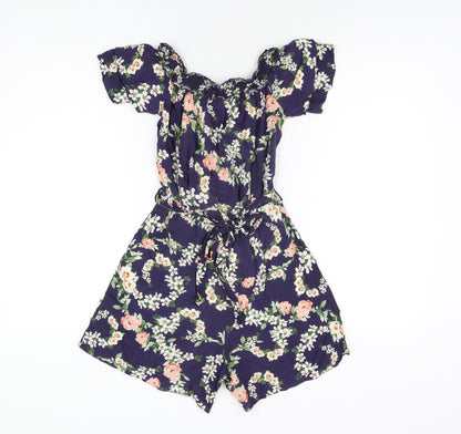 Dorothy Perkins Womens Blue Floral Viscose Playsuit One-Piece Size 6 Pullover
