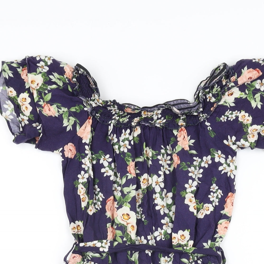 Dorothy Perkins Womens Blue Floral Viscose Playsuit One-Piece Size 6 Pullover