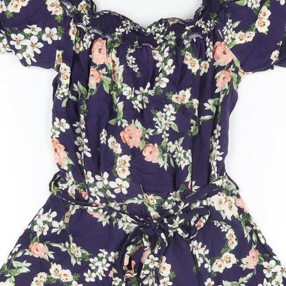 Dorothy Perkins Womens Blue Floral Viscose Playsuit One-Piece Size 6 Pullover