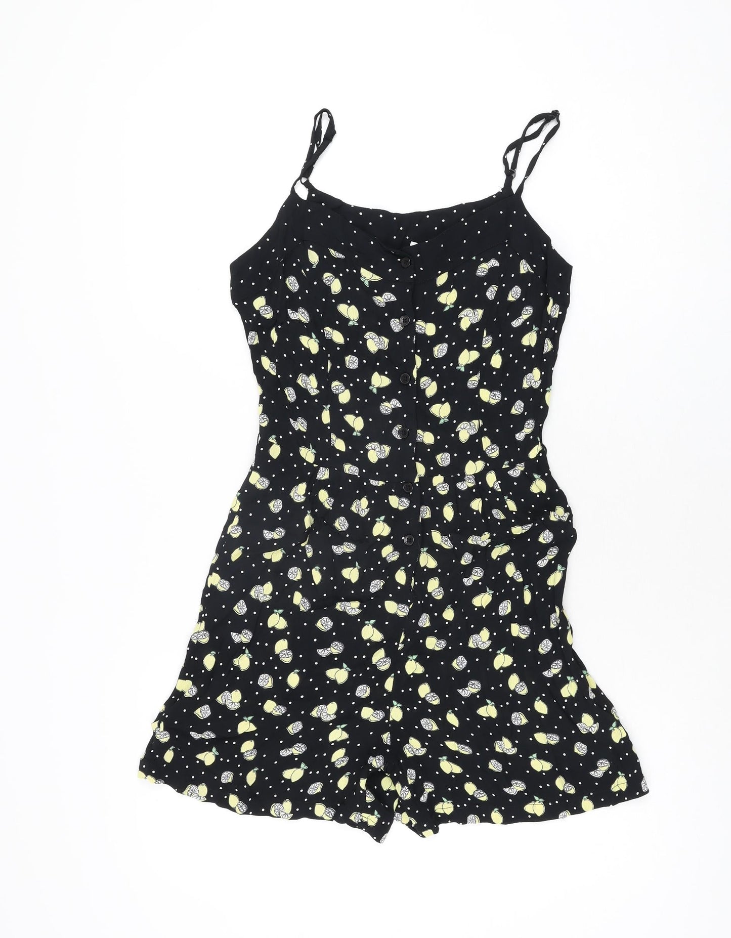 By Henry Holland Womens Black Geometric Viscose Playsuit One-Piece Size 6 L4 in Button - Lemon Print