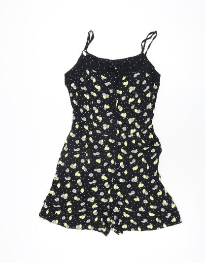 By Henry Holland Womens Black Geometric Viscose Playsuit One-Piece Size 6 L4 in Button - Lemon Print