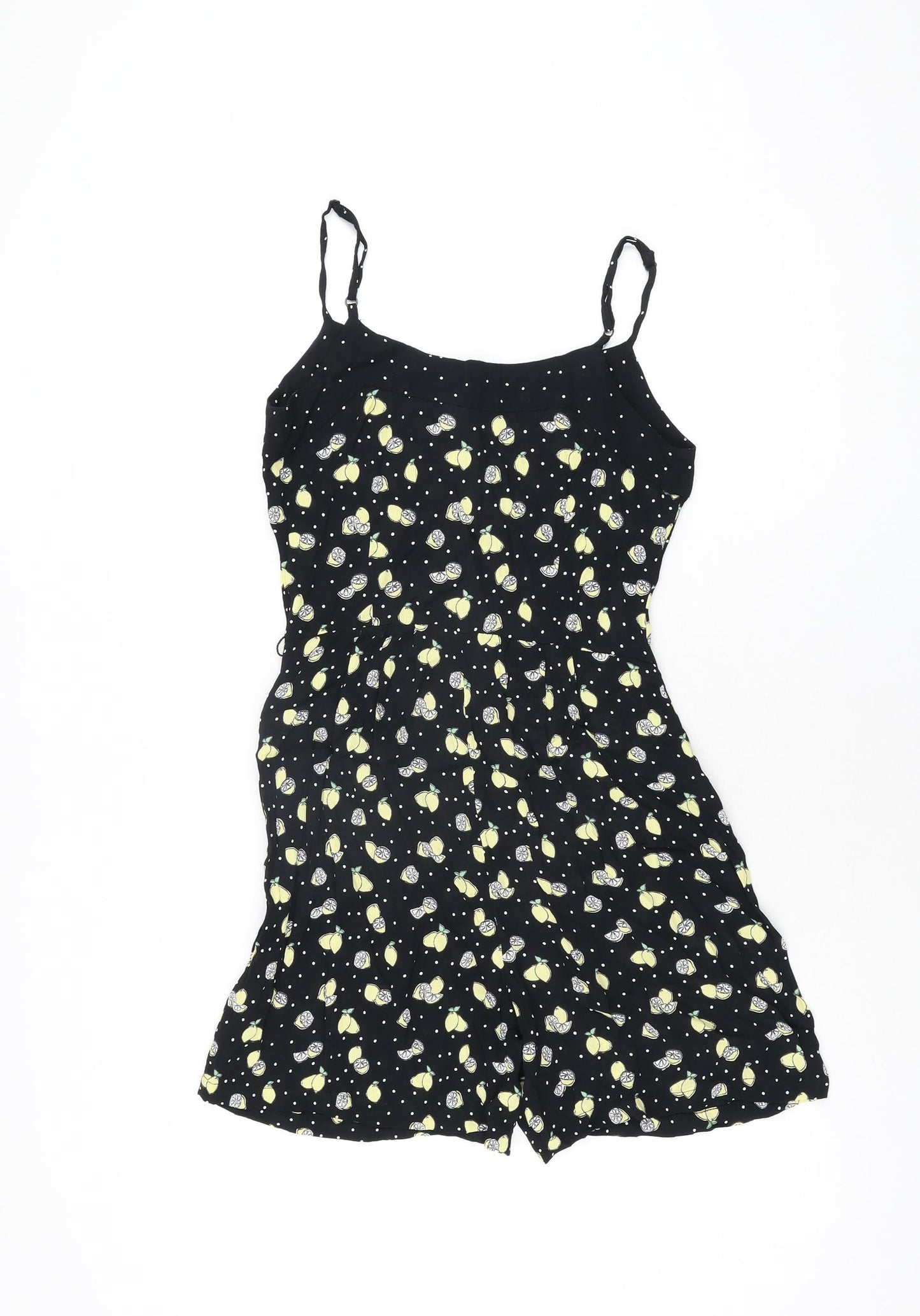 By Henry Holland Womens Black Geometric Viscose Playsuit One-Piece Size 6 L4 in Button - Lemon Print