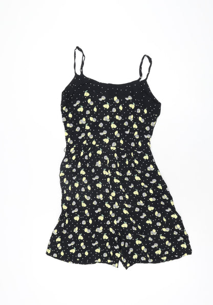 By Henry Holland Womens Black Geometric Viscose Playsuit One-Piece Size 6 L4 in Button - Lemon Print