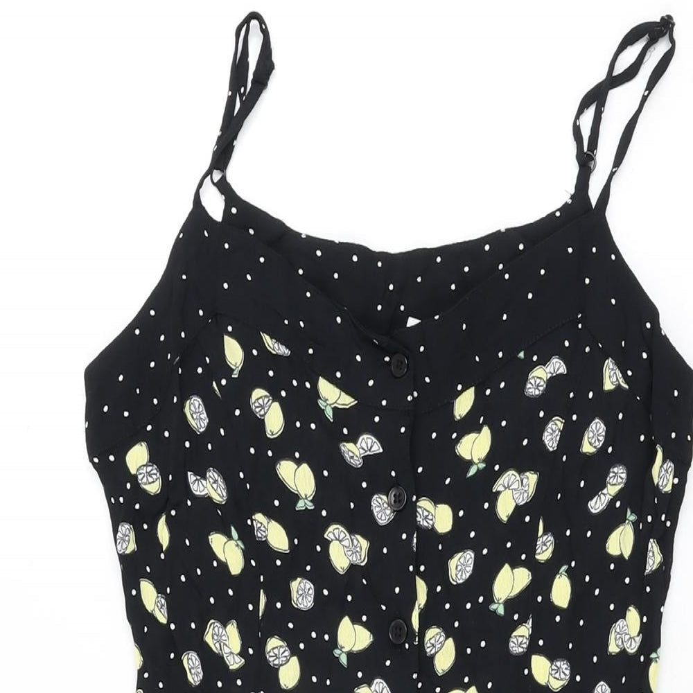 By Henry Holland Womens Black Geometric Viscose Playsuit One-Piece Size 6 L4 in Button - Lemon Print