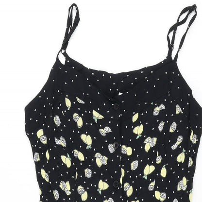 By Henry Holland Womens Black Geometric Viscose Playsuit One-Piece Size 6 L4 in Button - Lemon Print