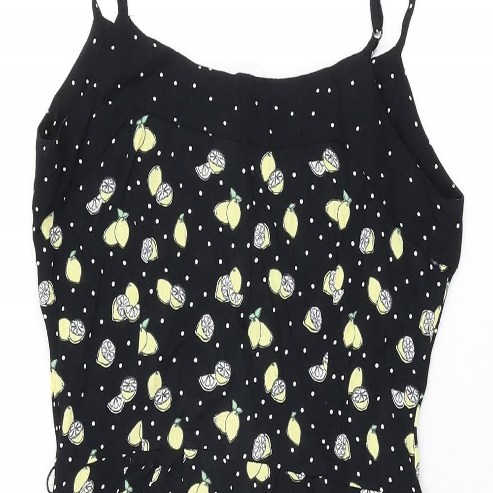 By Henry Holland Womens Black Geometric Viscose Playsuit One-Piece Size 6 L4 in Button - Lemon Print