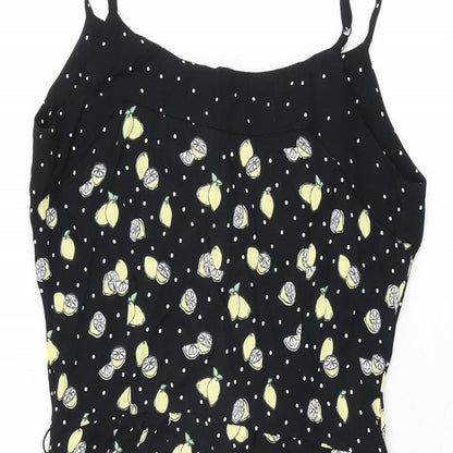 By Henry Holland Womens Black Geometric Viscose Playsuit One-Piece Size 6 L4 in Button - Lemon Print