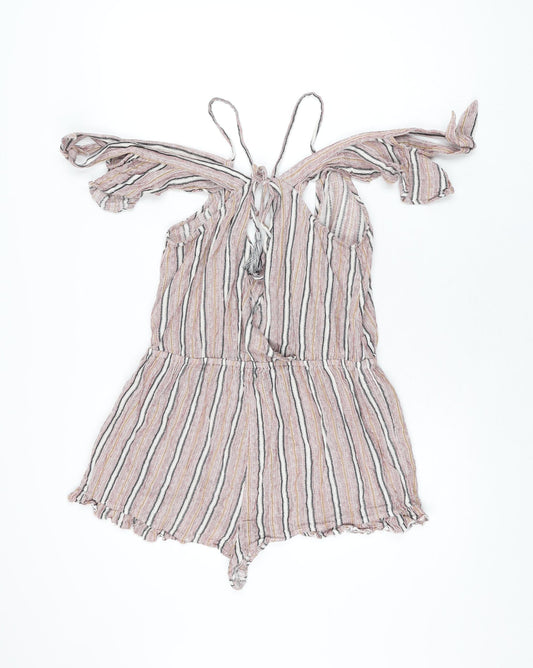 Topshop Womens Red Striped Cotton Playsuit One-Piece Size M Pullover