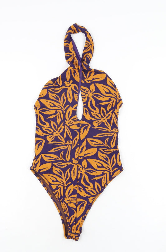 Zara Womens Purple Floral Polyester Bodysuit One-Piece Size S Snap