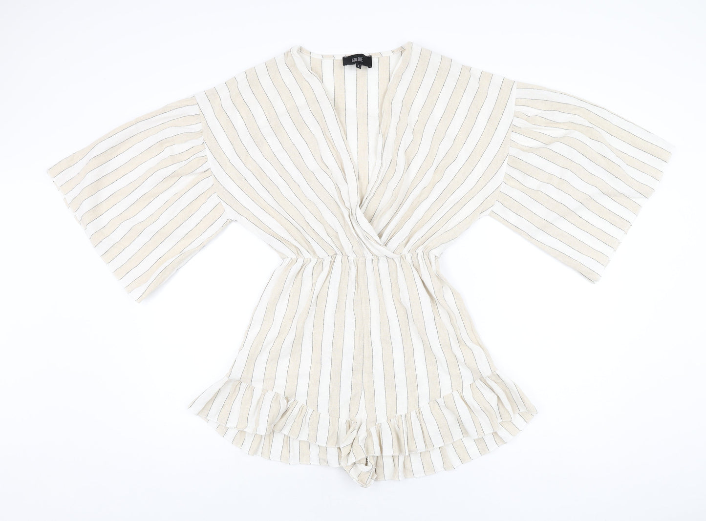 Goldie Womens Beige Striped Cotton Playsuit One-Piece Size S Pullover