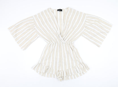 Goldie Womens Beige Striped Cotton Playsuit One-Piece Size S Pullover