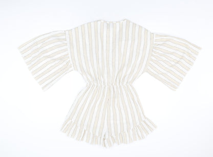 Goldie Womens Beige Striped Cotton Playsuit One-Piece Size S Pullover