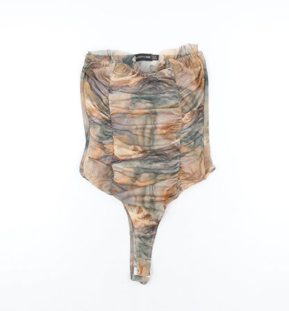 PRETTYLITTLETHING Womens Multicoloured Geometric Polyester Bodysuit One-Piece Size 10 Snap