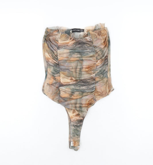 PRETTYLITTLETHING Womens Multicoloured Geometric Polyester Bodysuit One-Piece Size 10 Snap