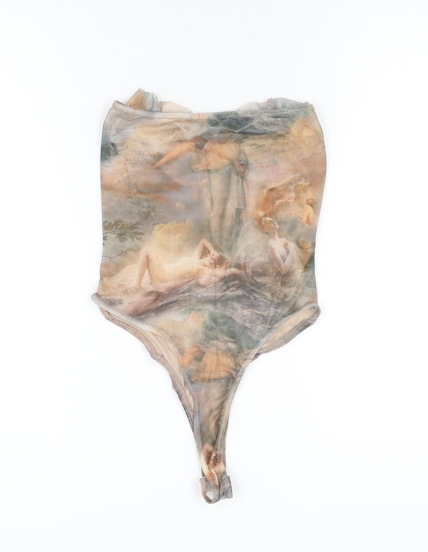 PRETTYLITTLETHING Womens Multicoloured Geometric Polyester Bodysuit One-Piece Size 10 Snap