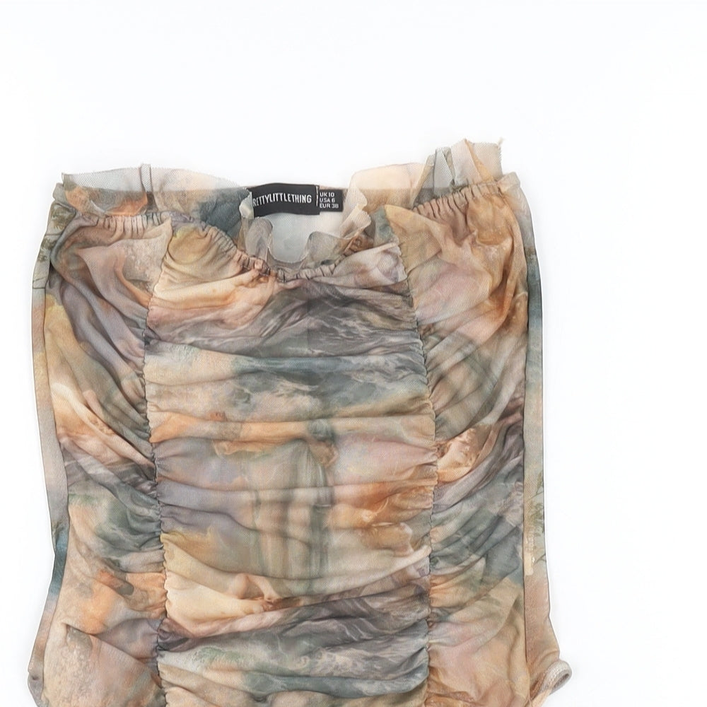 PRETTYLITTLETHING Womens Multicoloured Geometric Polyester Bodysuit One-Piece Size 10 Snap