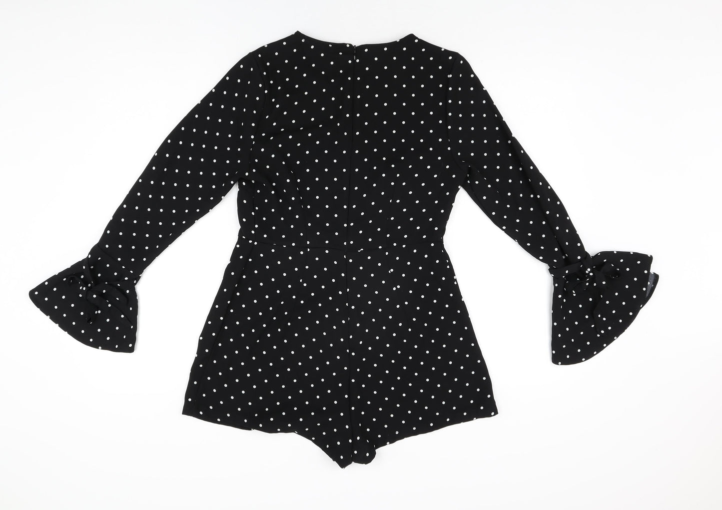 New Look Womens Black Polka Dot Polyester Playsuit One-Piece Size 8 Zip